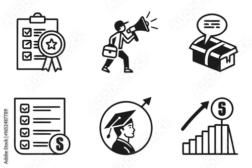 Quality and success icons isolated on white background