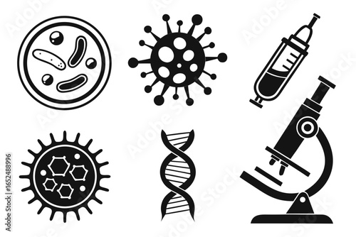 Set of science and medicine icons isolated on white background