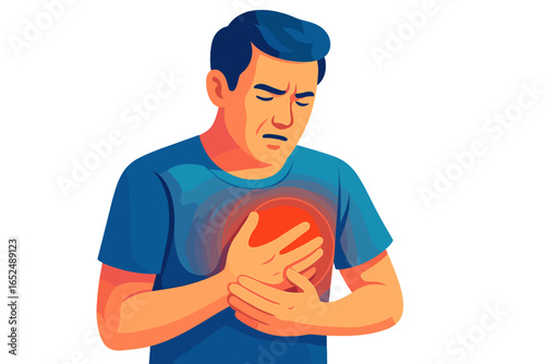 Man experiencing chest pain while holding his heart in distress man with chest pain