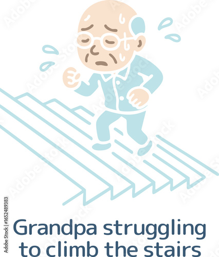汗だくで階段を上がるおじいちゃん（主線なし）
A sweaty old man climbing the stairs (no main line)