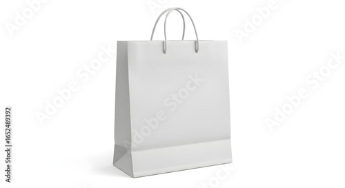 White paper shopping bag with handles isolated on a white background. Blank carrier bag for mockup and branding design.
