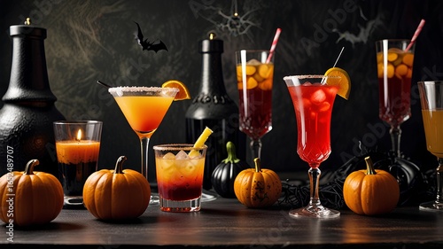 Halloween party background with cocktails.
