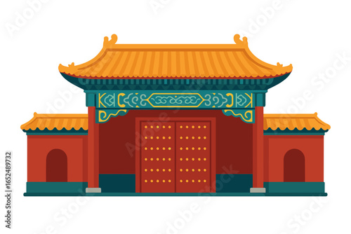 Traditional Chinese building with ornate roof and red walls forbidden city gate