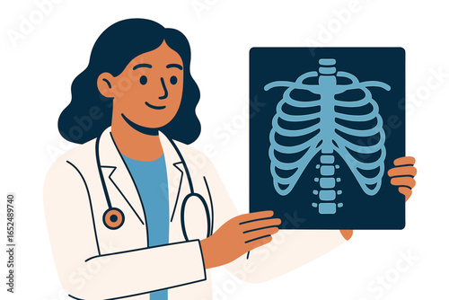 Female doctor holding X-ray of ribcage in medical office setting doctor showing x-ray