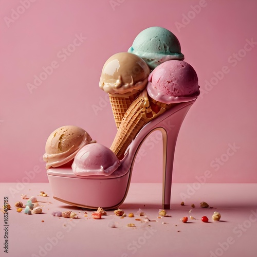 A shoe filled with ice cream scoops