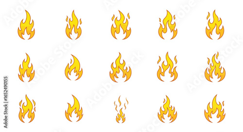 Vector Icons Set of Dynamic Set of Stylized Fire and Flame Icons for Graphic Design Elements. Vector Illustrations. EPS Editable