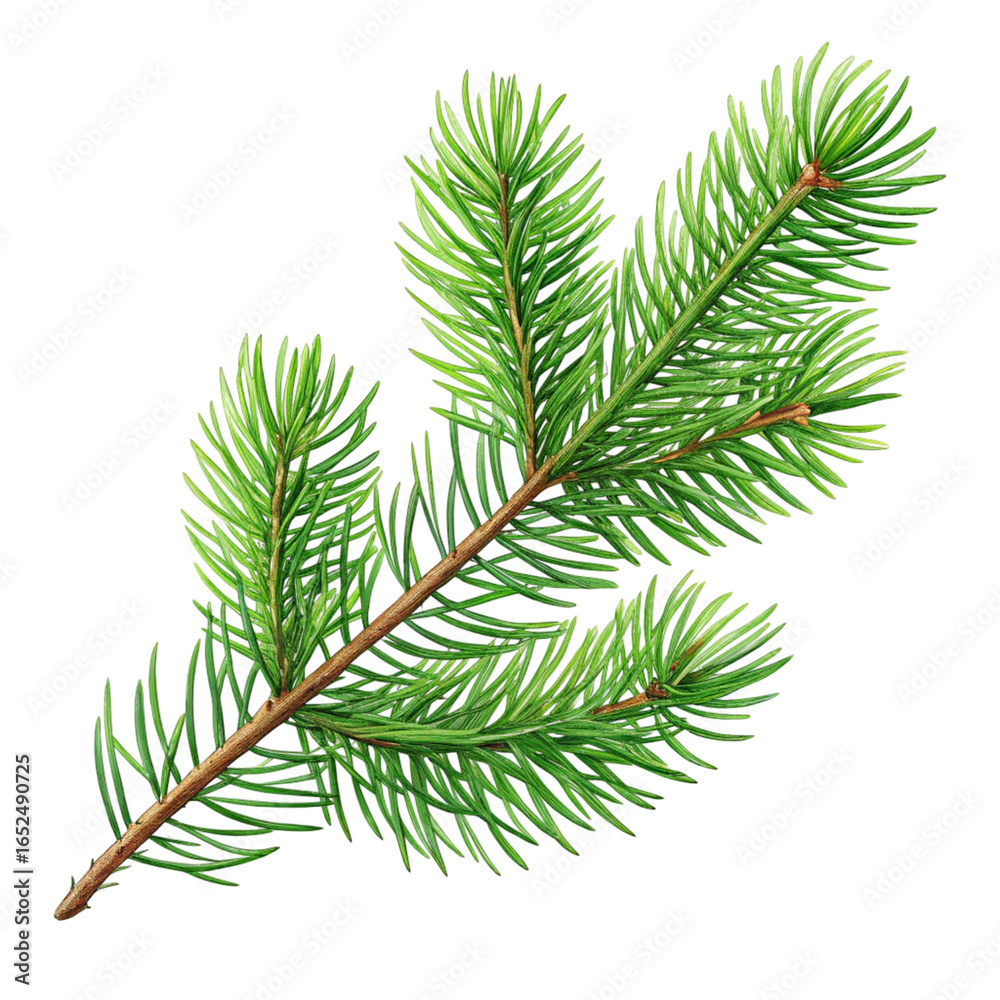 Fototapeta premium A vibrant green pine branch with needles isolated on transparent background