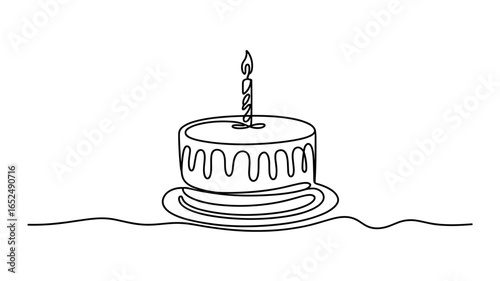 Birthday cake continuous line drawing vector illustration