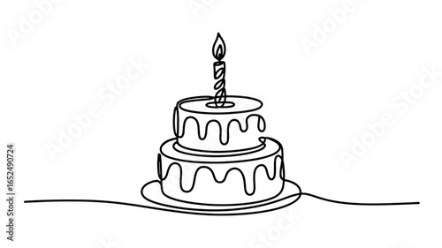 Birthday cake continuous line drawing vector illustration