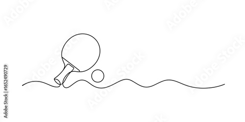 Table tennis paddle and ball continuous line drawing vector illustration