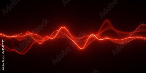 Abstract red wave background of a glowing heartbeat pulse line on a medical monitor