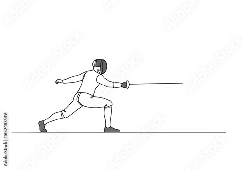 Fencer in Action: Single Line Art of a Fencing Athlete with Sword