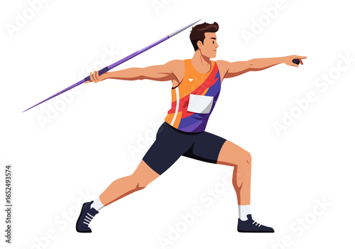 Javelin Thrower in Action, Preparing to Throw the Spear