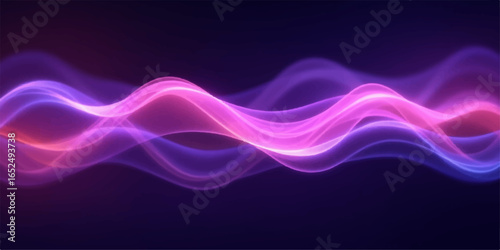 Abstract violet and blue light waves flow across a dark purple background, creating a dynamic and fluid pattern