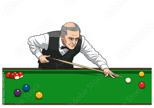 Snooker Player Aiming with Cue on Green Table