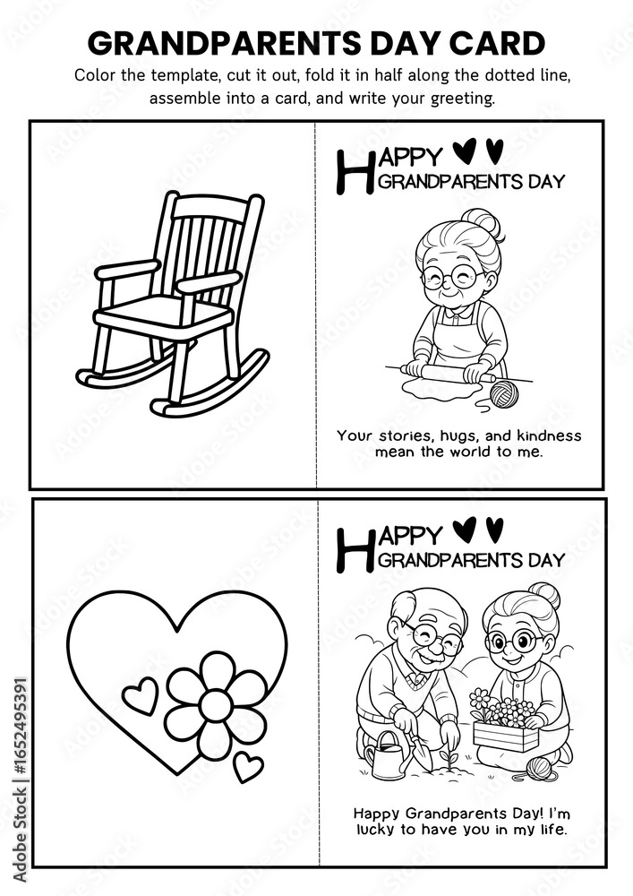 Obraz premium Grandparents Day Cards for Kids, DIY Coloring Craft Templates & Creative Writing Activity, Fun Card Making for School, Home, and Holiday Events