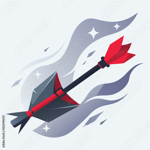Stylized Arrow with Red Fletching and Dark Grey Head on White Background weapon projectile
