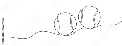 Continuous line of two tennis balls placed together. Vector art line on transparent background. Editable stroke. 