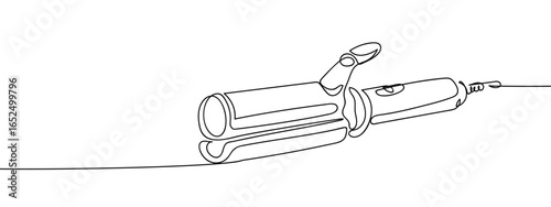 Continuous line of hair curler. Vector art line on transparent background. Editable stroke.