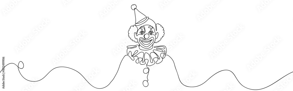 Fototapeta premium Continuous line of clown. Vector line art on transparent background. Editable stroke.