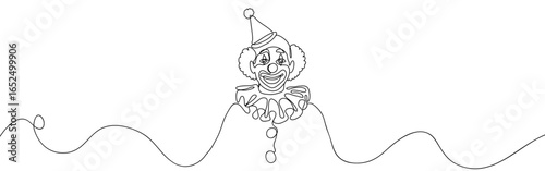 Continuous line of clown. Vector line art on transparent background. Editable stroke.