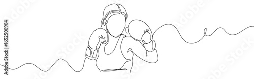 Continuous line of female boxer. Vector art line on transparent background. Editable stroke.