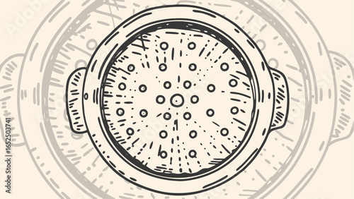 Illustration of a perforated steamer insert inside a pot with handles in a sketch style design