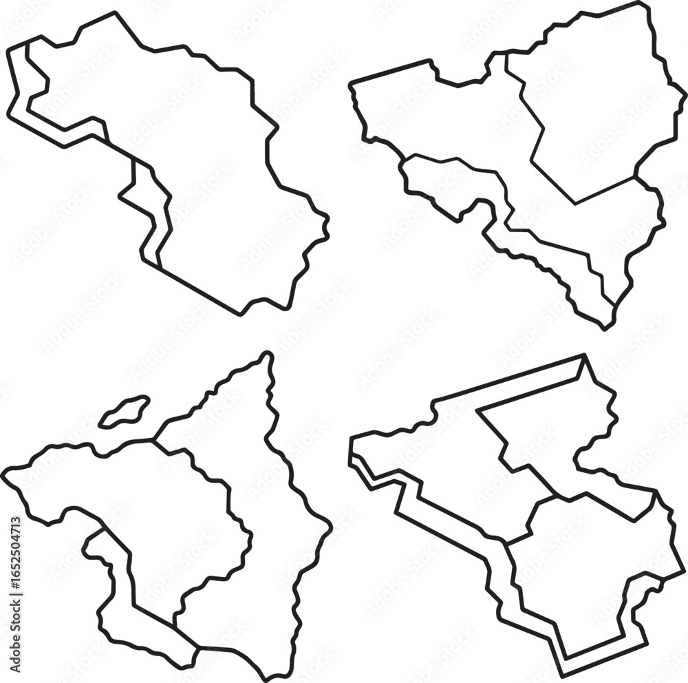 Fototapeta premium Set of Map outline vector illustration line&nbsp;art