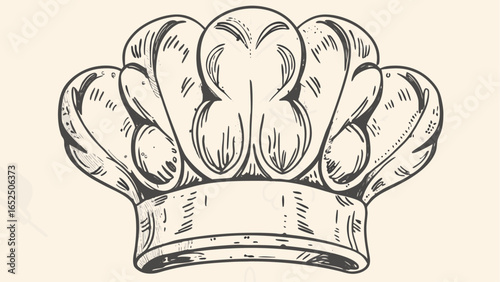 Illustration of a chef's hat with detailed shading and a classic design on a light background color