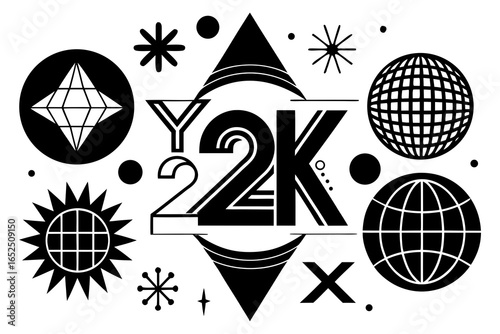 Y2K Inspired Black and White Graphic Design Elements