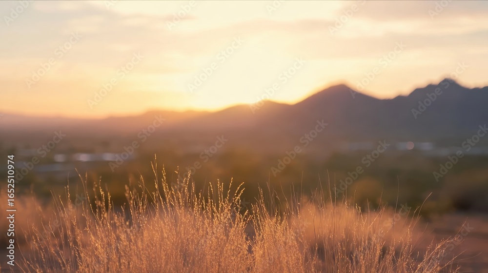 Obraz premium Golden Hour Light Casting Long Shadows on Desert Vegetation, Dramatic Visual for Adventure Film Titles.