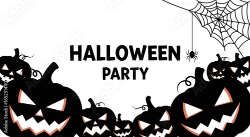 Spooky Halloween Party Invitation with Jack-o'-Lanterns and Spiderweb