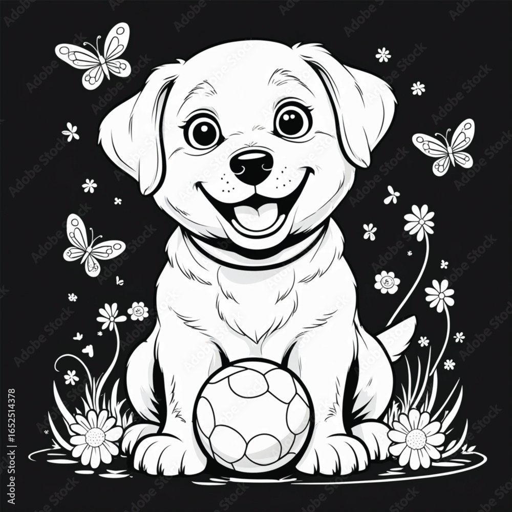 Fototapeta premium vector illustration of a small dog holding a ball