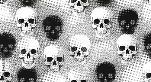 Striking black and white skull pattern creates edgy, modern aesthetic for bold designs and themes