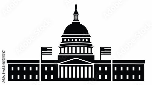Capitol building silhouette with American flags, symbolizing government and national pride in USA