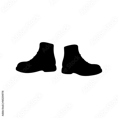 Two silhouette images of vintage leather work boots isolated on white background
