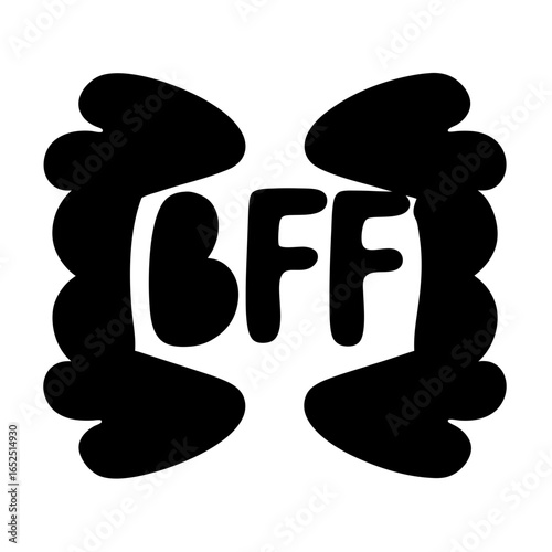 Abstract BFF design with rounded shapes forming letters on white background