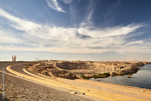 The great dam of Aswan engineering construction with part of the water visible, Egypt