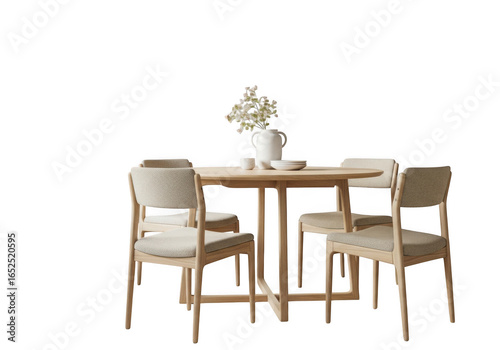 Modern dining set with chairs and table isolated on transparent background