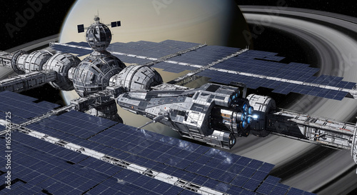 Space Station Orbiting Earth (or Another Planet).