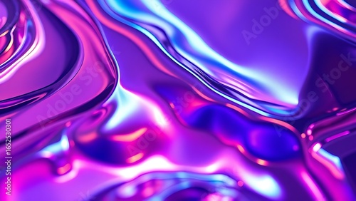 Futuristic liquid metal texture with iridescent reflections, creating an abstract and vibrant effect.