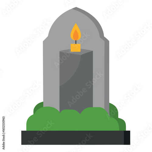 Spooky grey stone gravestone with flickering candlelight perfect for halloween decorations and designs