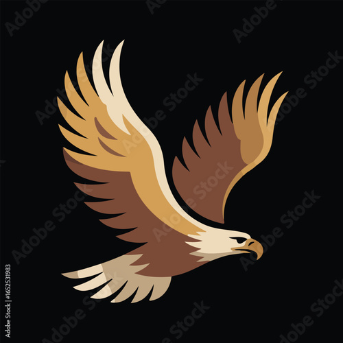 Vector illustration of a brown and gold eagle in flight