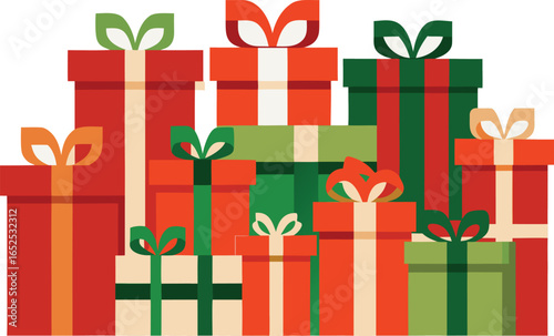 Stack of Colorful Christmas Presents with Ribbons and Bows Vector Illustration