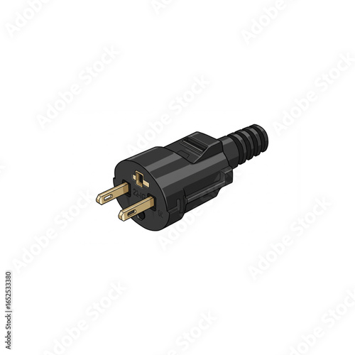 Professional black power plug with golden prongs for electrical connection, modern design