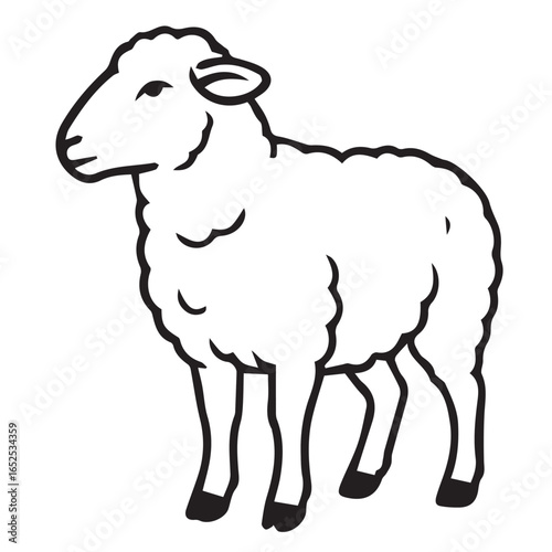 Vector sheep design presented in monochrome style with bold black outline, creative illustration perfect for branding, poster design, textile graphics, or packaging.