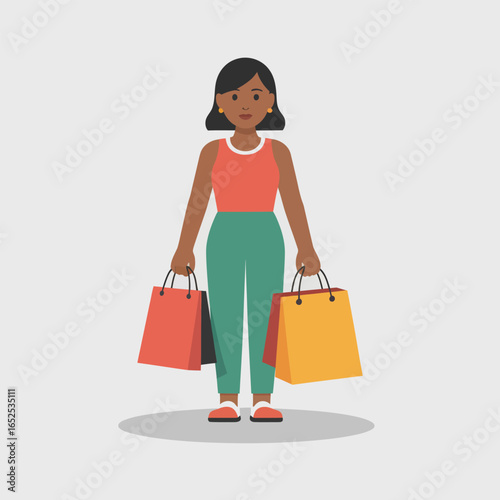 Woman with shopping bags on a light gray background consumer retail