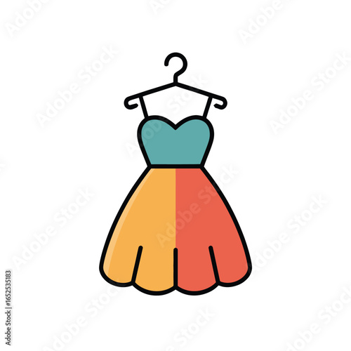 Colorful cartoon dress on a hanger with a sweetheart neckline fashion clothing