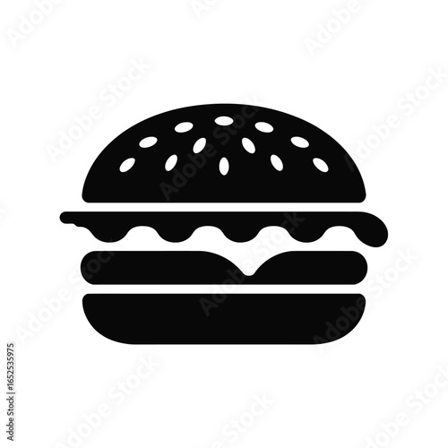 Simple black hamburger icon with white background and sesame seeds food fast food
