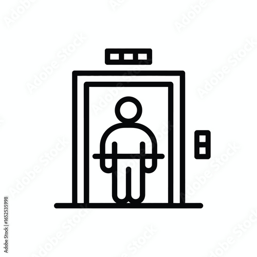 Line art icon of a person in an elevator with multiple buttons lift symbol